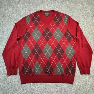 INC International Concepts Argyle Sweater Mens XXL Red Merino Wool Blend